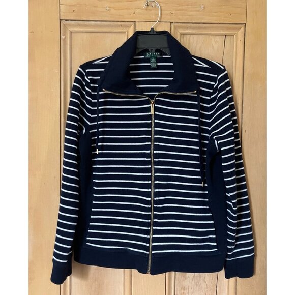 Lauren Ralph Lauren Jackets & Blazers - Lauren Ralph Lauren Womens Striped Nautical Full Zip Jacket Size XL Blue SP EXC